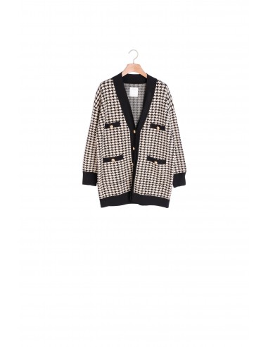 Cardi-coat long en pied de coq pas chere